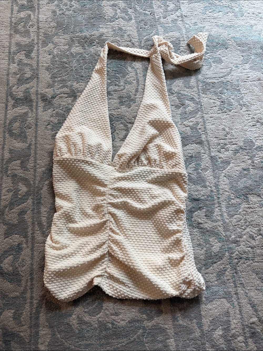 Anthropologie Cream Textured Halter Tank Top